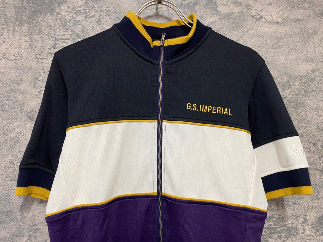 KC384 ラファ Rapha IMPERIAL WORKS TRICOLOUR JERSEY 半袖 サイクルジャージ 黒 白 紫 S
