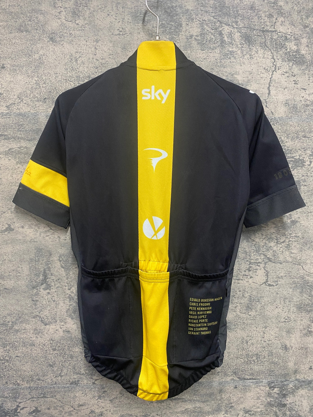 JN882 ラファ Rapha TEAM SHORT SLEEVE JERSEY TEAM SKY 半袖 サイクルジャージ 黒 黄 S ※擦れ
