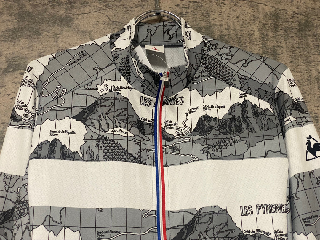 KK037 ルコックスポルティフ le coq sportif 長袖 サイクルジャージ グレー 白 S
