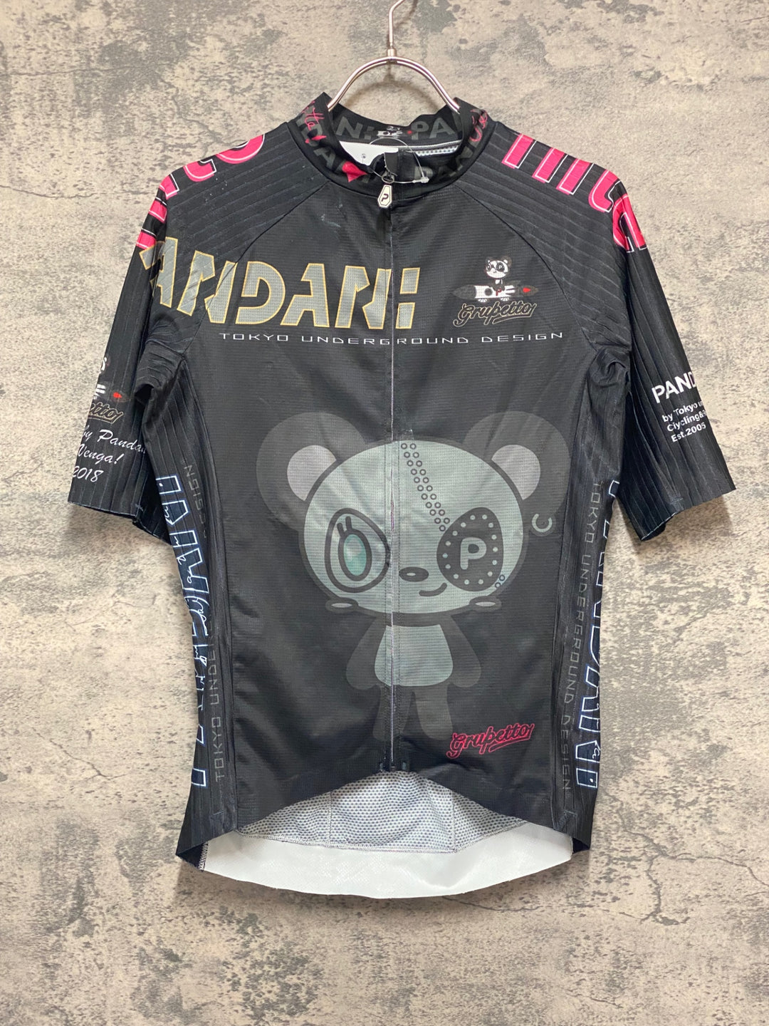 KB814 パンダーニ PANDANI 半袖 サイクルジャージ 黒 M エアロスリーブ ほつれあり