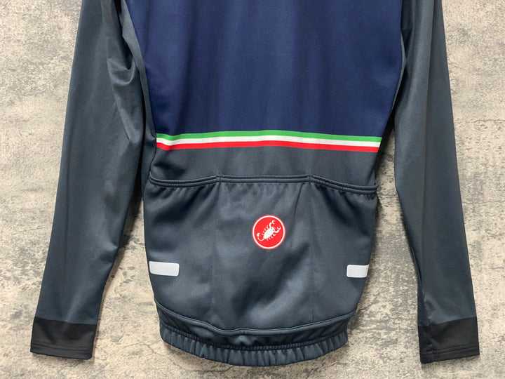 KK579 カステリ CASTELLI 長袖 サイクルジャージ 紺 S 裏起毛 ※動物の毛