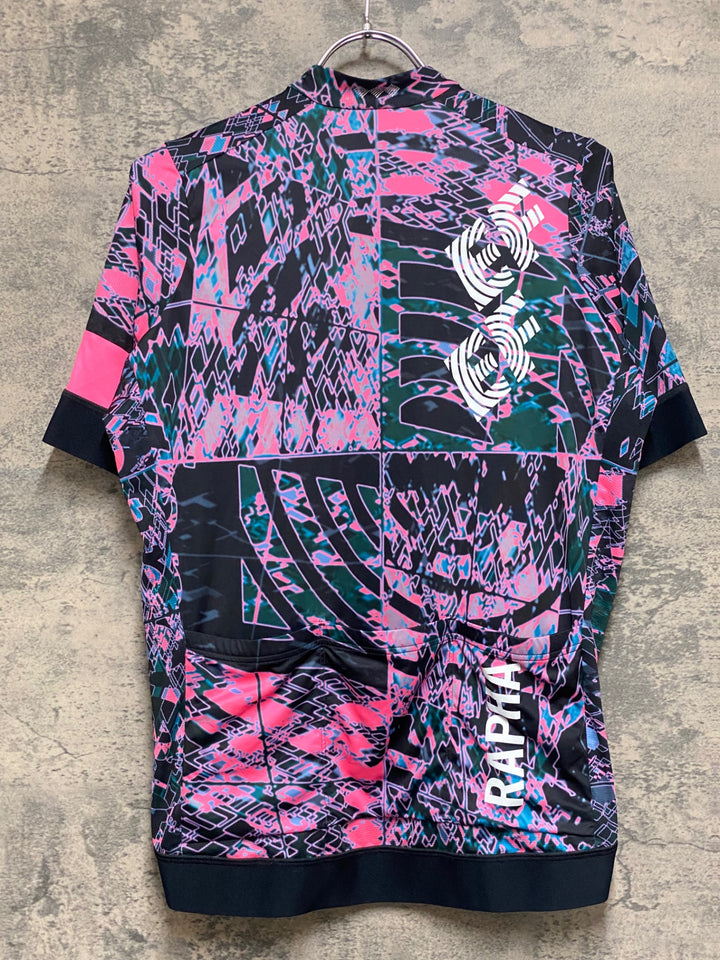 KO142 ラファ Rapha PRO TEAM TRAINING JERSEY 半袖 サイクルジャージ ピンク 黒 総柄 L EF