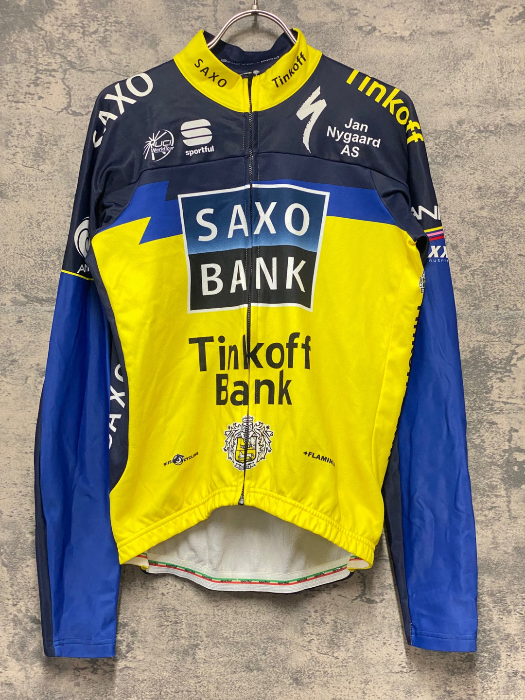 KJ806 スポーツフル sportful 長袖 サイクルジャージ 黃 紺 M 裏起毛 SAXO BANK