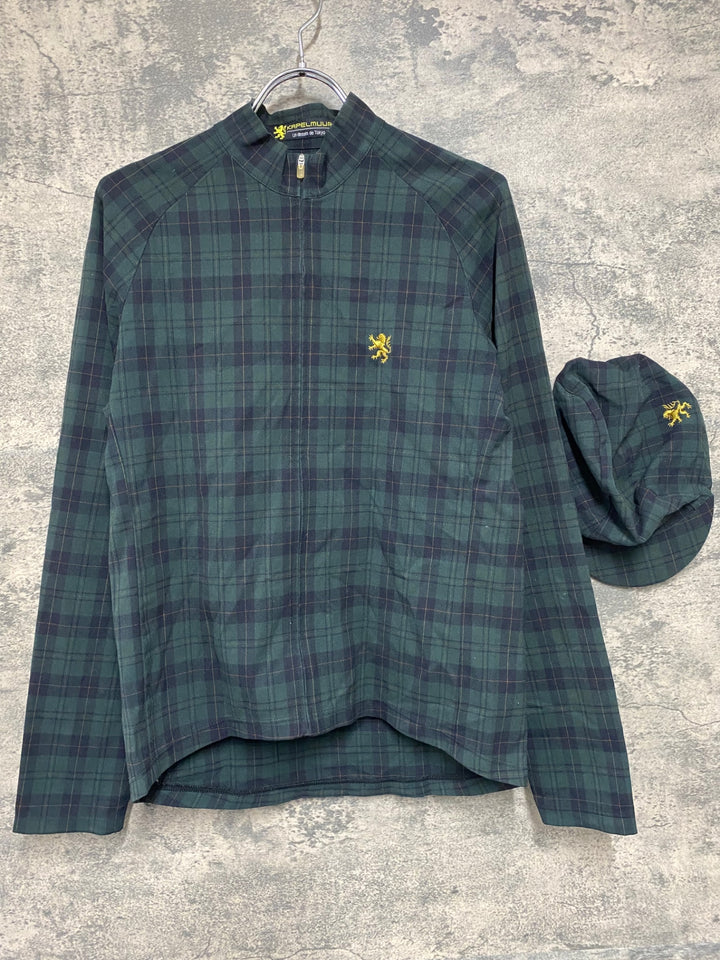 JS731 カペルミュール KAPELMUUR 長袖 サイクルジャージ M 緑 チェック サイクルキャップ キャップ M