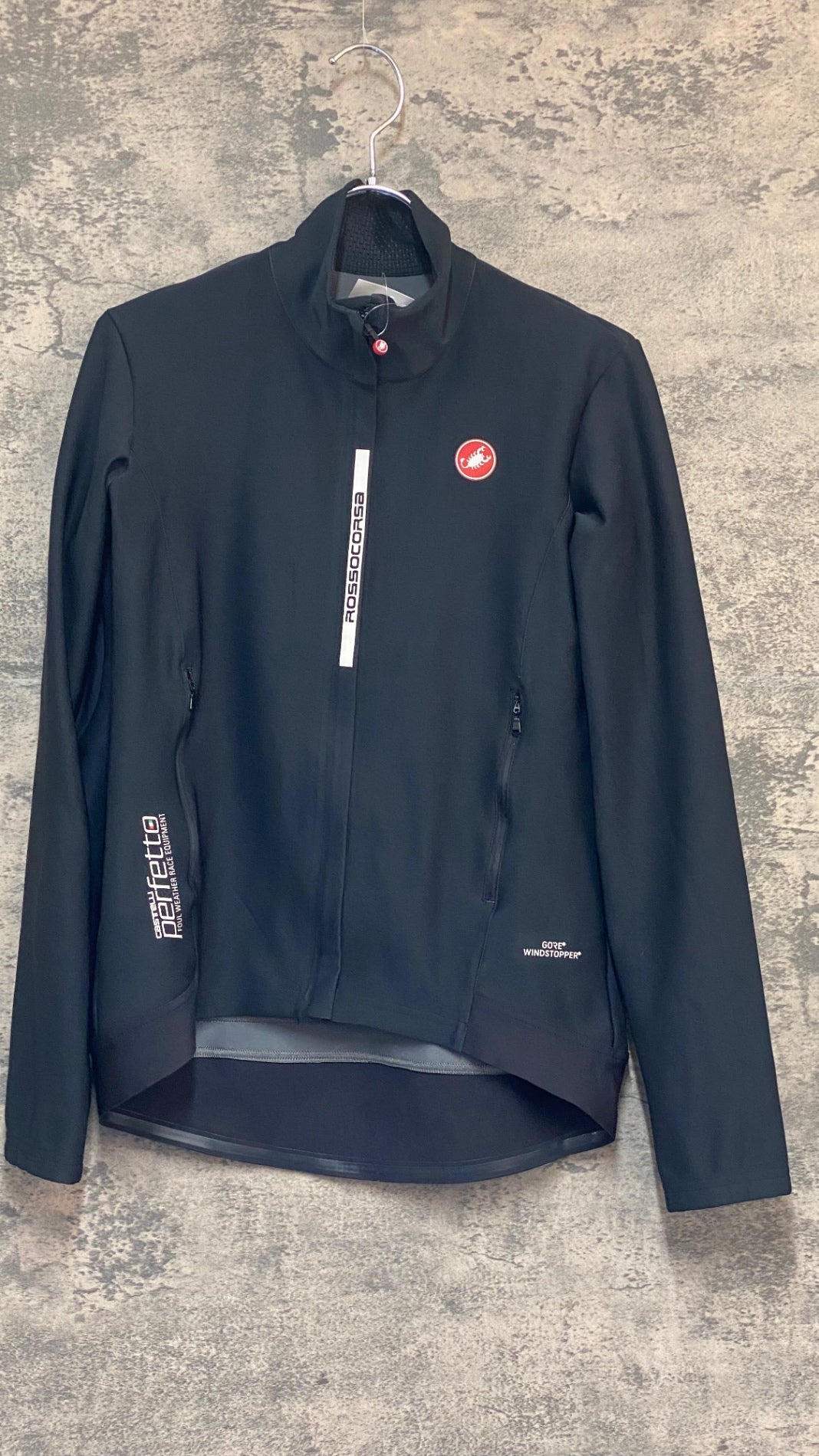 KL528 カステリ CASTELLI ロッソコルサ ROSSO CORSA GORE WINDSTOPPER 長袖 サイクルジャージ 黒 M タグカット