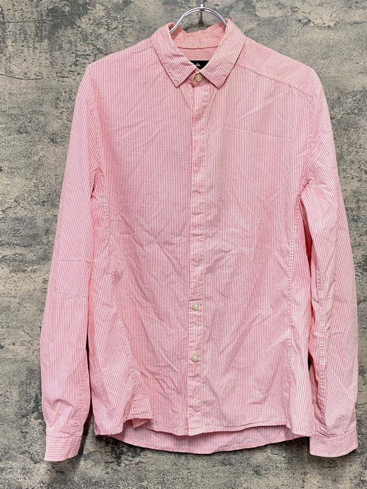 KI177 ラファ Rapha GINGHAM LONG SLEEVE SHIRT 長袖 シャツ ピンク チェック柄 M ※襟黄ばみ