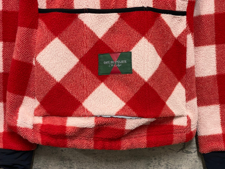 KA838 カフェドシクリステ CAFE DU CYCLISTE SOLANGE NEW CHECK WOMAN 長袖 サイクルジャケット 赤ピンク XS フリース