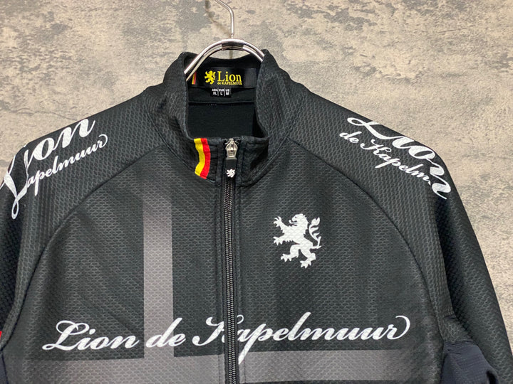 KN359 リオンドカペルミュール Lion de KAPELMUUR 長袖 サイクルジャージ 裏起毛 黒 XL