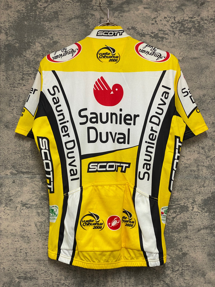 KG654 カステリ CASTELLI 半袖 サイクルジャージ 黄白 S ロゴ擦れ 汚れ