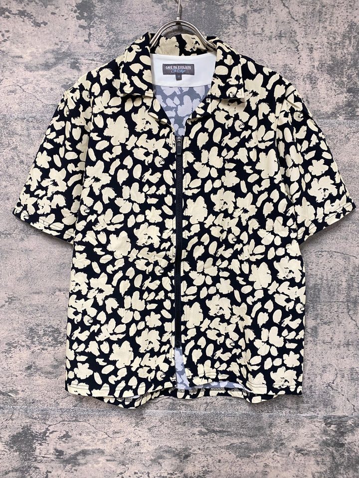 JY657 カフェドシクリステ CAFE DU CYCLISTE LAURELINE Unisex オープンカラー ジップシャツ グラベルシャツ 黒 ベージュ 柄 M