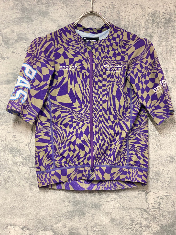 KJ493 パスノーマルスタジオ Pas Normal Studios× Enough Cycling 半袖 サイクルジャージ 黄 紫 総柄 XS