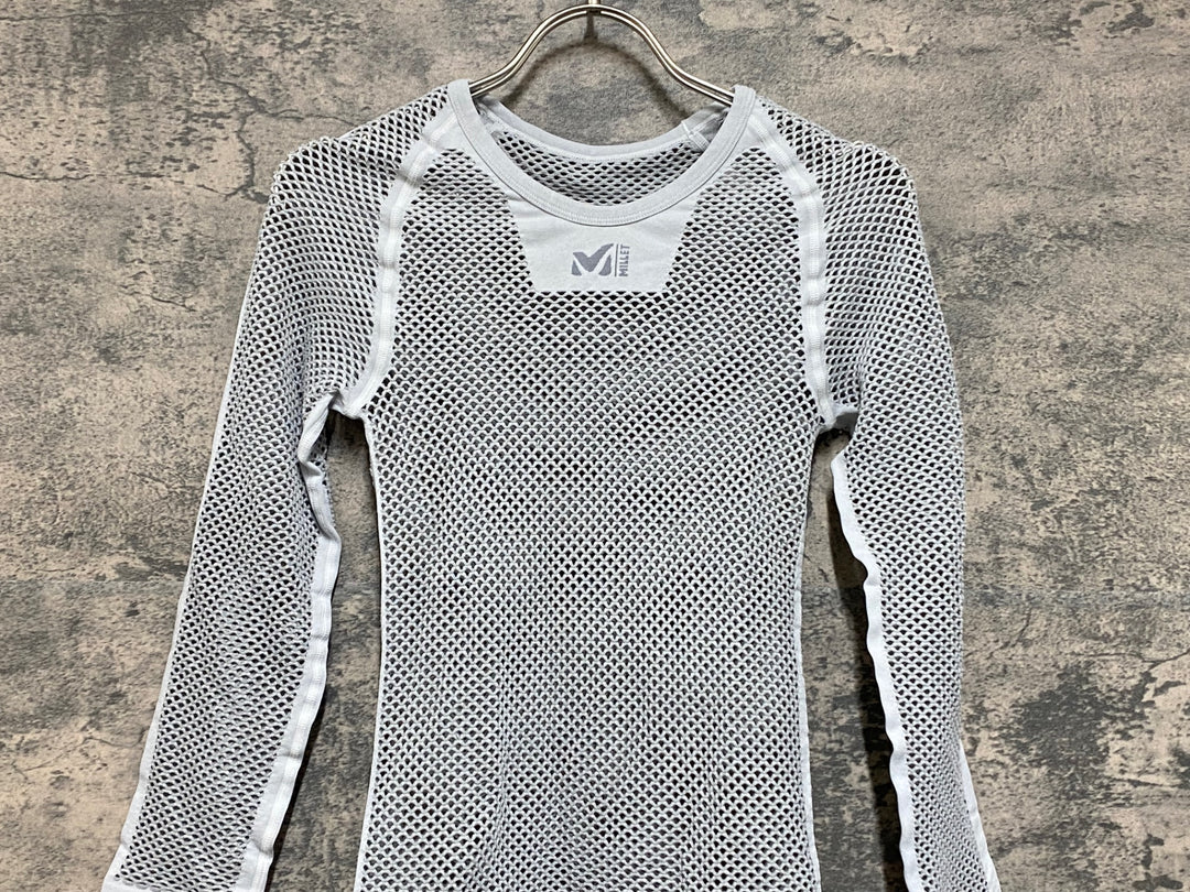 JO706 ミレー MILLET 長袖 ベースレイヤー メッシュ グレー S/M