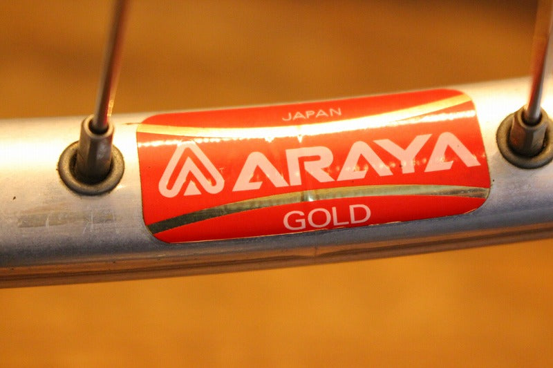 アラヤ ARAYA ゴールド GOLD リム NJS シマノ SHIMANO デュラエース DURA-ACE HB-7600 ハブ チューブラー 手組 ホイールセット 【芦屋店】